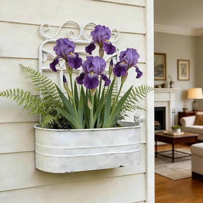 Rustic Metal Wall Planter Country Garden Wall Hanging Mount Vase Pocket Outdoor Vintage Hanging Pot Farmhouse Wall Decor for Plants Flowers (White)