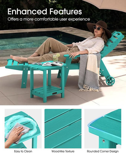 Outdoor Side Table, HDPE Small Outdoor Table, Adirondack Side Tables, Outside End Tables for Patio, Porch, Deck, Pool, Weather Resistant (Lake Blue)