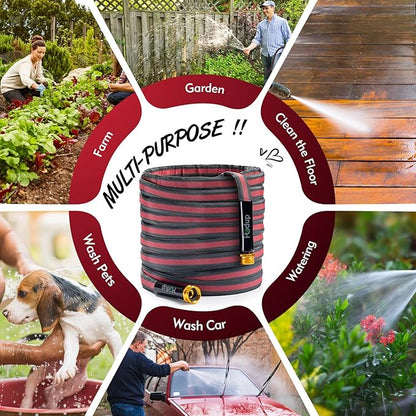 2026 Upgraded Non-Expanding Garden Hose - 50FT Lightweight Flexible, High-Pressure Anti-Kink/Burst-Resistant Lead-Free Outdoor Water Hose (Gray/Red)