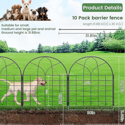 Youpehom Decorative Garden Fence, Large 10 Panels, 31.9 in H x 24.1 ft L No Dig Metal Border Fencing with Stakes, Animal Barrier for Dogs Rabbits, Flower Beds Yard, Black