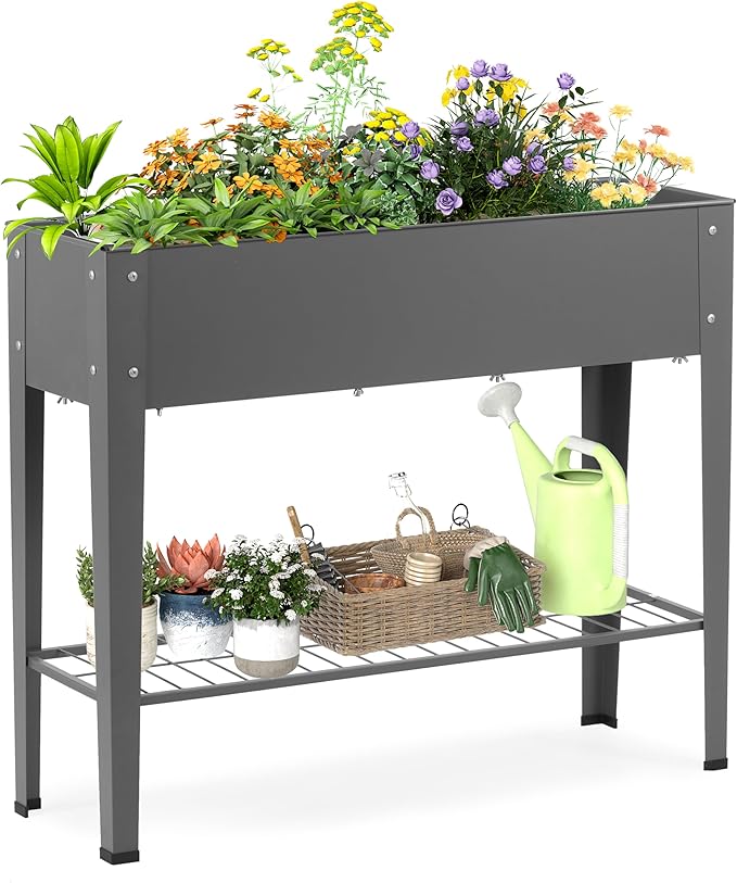 DDK Outdoor Heavy Duty Metal Raised Garden Bed with Legs (Dark Gray)