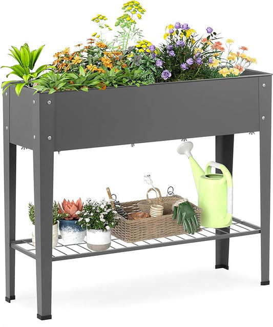 DDK Outdoor Heavy Duty Metal Raised Garden Bed with Legs (Dark Gray)