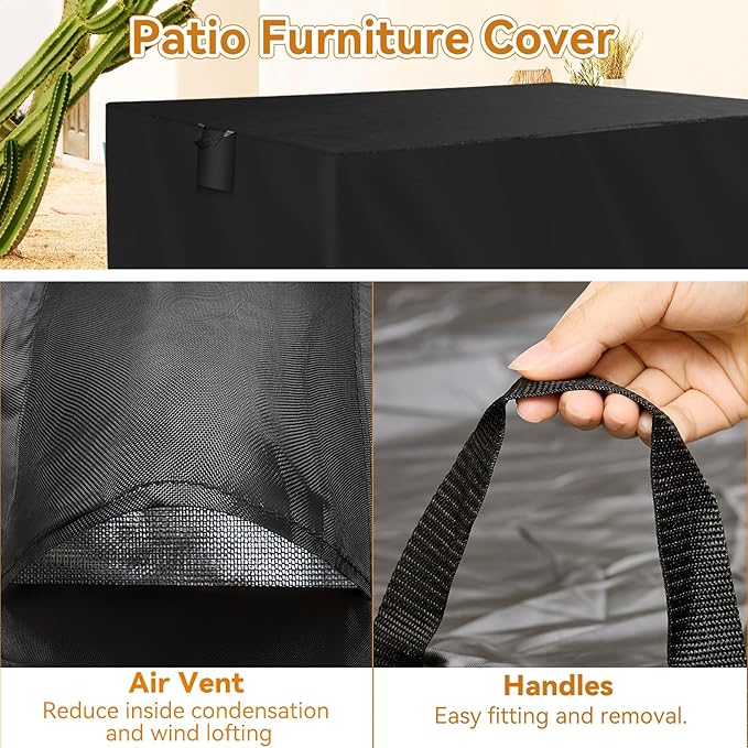 TUOKING Outdoor Furniture Covers Heavy-Duty 420D Waterproof Cover,All-Weather Patio Furniture Protector for Sofa,Chairs & Table-UV-Resistant,Anti-Tear Dustproof Covers (Black, 126"L x 63"W x 28"H)