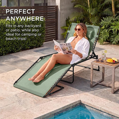Best Choice Products Extra Wide Patio Chaise Lounge Chair, Portable Outdoor Folding Recliner for Lawn, w/ 8 Positions, Handles, 440lb Capacity - Sage Green