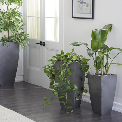 Deco 79 Metal Indoor Outdoor Planter Light Weight Large Planter Pot with Tapered Base and Polished Exterior, Set of 3 Planters 20", 25", 30"H, Gray