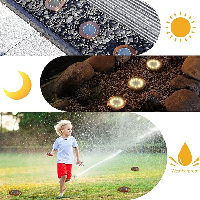 JKIMK Solar Ground Lights Outdoor Waterproof Flat Garden Solar Disk Lights Outdoor Floor Lights 12 LED 4 Pack for Garden Patio Pathway Landscape Driveway Yard Path Decor