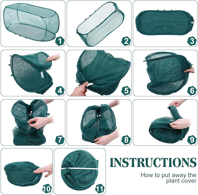 2 Pcs 39" x 18" x 16" Pop up Garden Mesh Plant Cover Outdoor Plant Protector Garden Row Raised Bed Cover with Ground Nails Crop Cage Net for Seedlings Vegetable Fruit Herbs (Dark Green)
