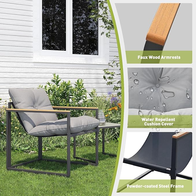 Patio Furniture Set, 3 Piece Bistro Patio Sets, Small Bistro Set, Small Balcony Furniture (Gray)