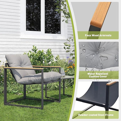 Patio Furniture Set, 3 Piece Bistro Patio Sets, Small Bistro Set, Small Balcony Furniture (Gray)