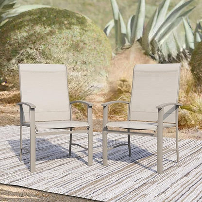 Patio Dining Chairs Set of 2, Outdoor Dining Chairs with High Back, Metal Outdoor Chair Set with Comfort and Durability, Patio Chair for Deck Lawn Kitchen Garden Backyard, Ivory