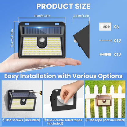 [6 Packs] Solar Motion Sensor Outdoor Lights, Super Bright Solar Lights Outdoor Waterproof, 3 Lighting Modes Security Wall Light for Outside Walking Dog Fence Backyard Deck Garden Door Step Garage