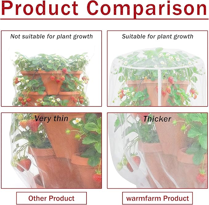 2 Pcs Vertical Plant Pot Insect Netting，5-Tier Stackable Planter Garden Net Cover for Strawberry, Planter Pot Protection Mesh with Drawstring for Strawberry Herb Vegetable Flower Fruit