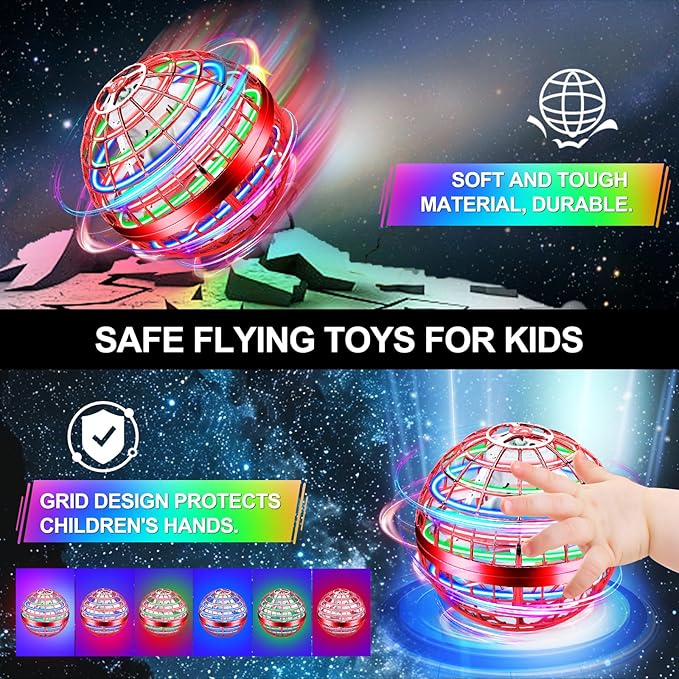 Vantexi Flying Orb Ball Toy,2026 Upgraded Parachute LED,Magic Hand Controlled Flying Gravity Ball,Cosmic Globe Boomerang,Cool Christmas Birthday Gift for 6 7 8 9 10+ Year Old Boys Girls-Blue & Red