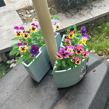 2pcs Patio Umbrella Planter Around Umbrella Planter Blue Weatherproof with Drainage Holes Half-Circle Planter Pots with Umbrella Rod Hole for Terrace Tables
