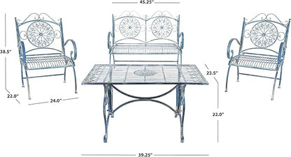 SAFAVIEH PAT5001C Collection Sophie Victorian Antique Blue 4-Piece Patio Outdoor Set