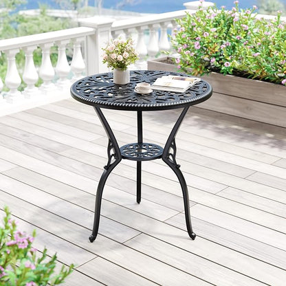 IDEALHOUSE Patio 23''Cast Aluminum Side Table with Umbrella Hole,Outdoor Small Coffee Tables,Anti-Rust Bistro Table,Round End Table,Outdoor Furniture for Indoor,Patio,Garden,Porch,Balcony(Retro Black)