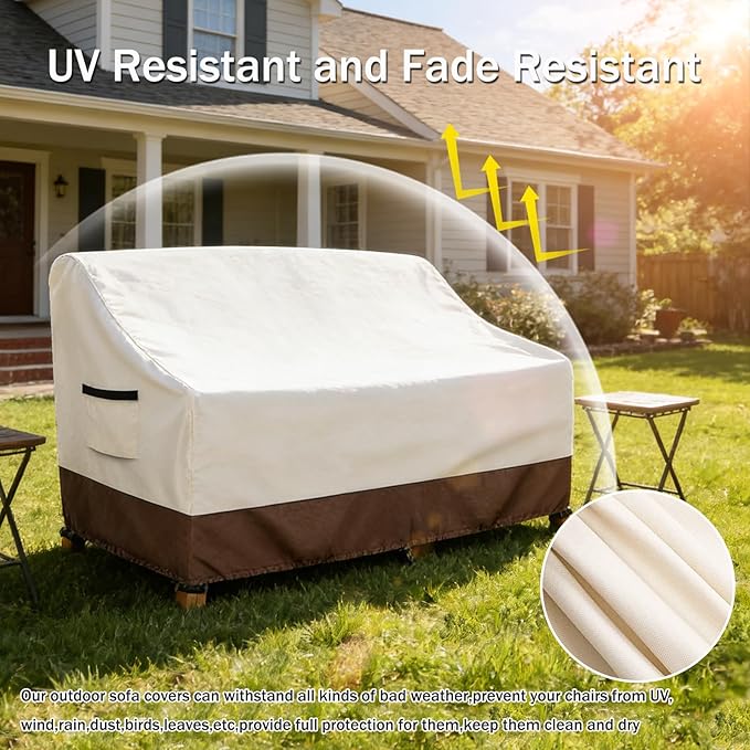 Waterproof Patio Sofa Cover, Heavy Duty 3-Seater Outdoor Couch Cover Size Up to 79W x 38D x 35H Inches, Lawn Patio Furniture Covers with Air Vent (Beige)