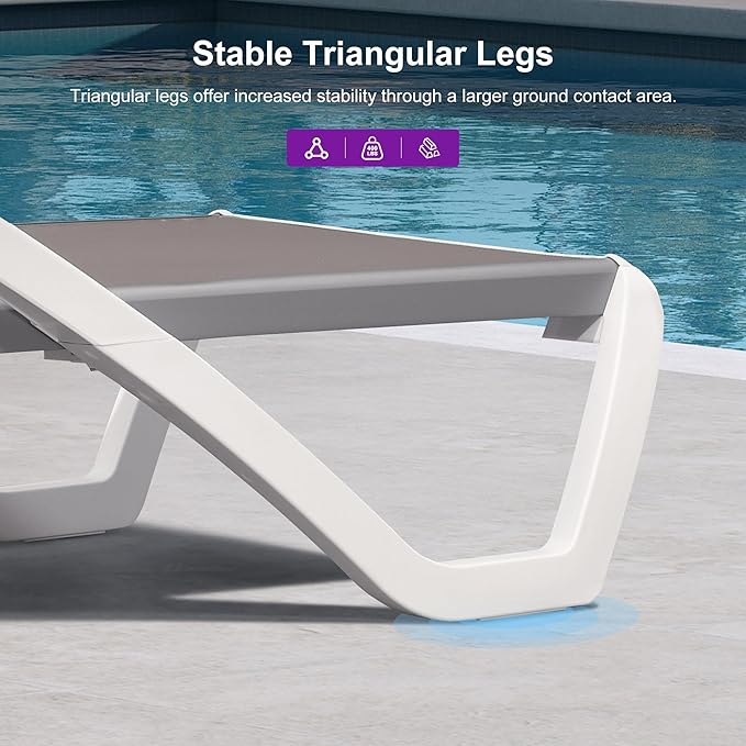 PURPLE LEAF Patio Chaise Lounge Chair Set Outside Aluminum Plastic Stackable Tanning Chairs with Armrests and Side Table for Pool Sunbathing Beach Deck Outdoor Lounger, Taupe