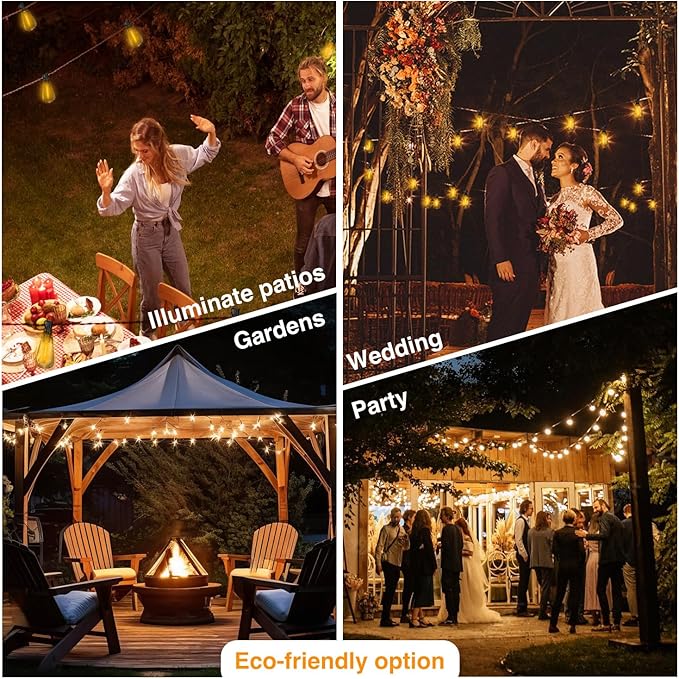 DAYBETTER100ft Solar String Lights Outdoor Waterproof, 50 Bulbs 2700K Warm White Energy-Saving, Solar String Lights for Garden, Patio, Backyard - Perfect for Homeowners