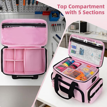 Pink Tool Bag for Women with 2 Clear Pouches, 12-inch Tool Storage Organizer, Double Layer Tool Box for Electrician, Carpenters, Repairman, Pink