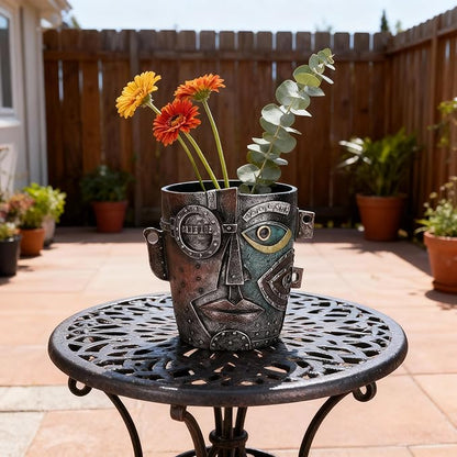 Abstract Face Planter Pot, Hand-Painted Resin Flower Pot with Top Opening for Planting, Decorative Planter for Indoor Plants, Art Accent Flowerpot Decor