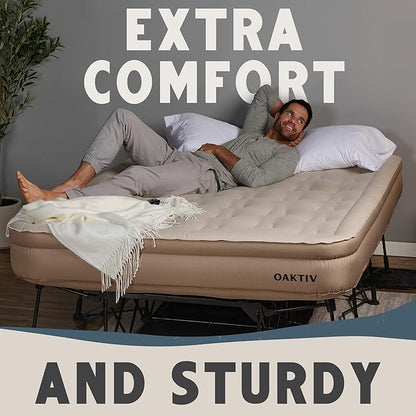 Queen Air Mattress with Frame, Self Inflating/Deflating Bed for Adults - PeakRest Blow Up Bed, Camping Cot with Mattress for Adults - Portable Queen with Travel Rolling Case on Wheels