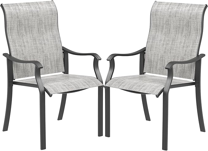 UDPATIO Patio Dining Chairs Set of 2, High Back Wide Seat Outdoor Furniture Chairs with All Weather Breathable Textilene, for Lawn Garden Backyard Deck, Grey White