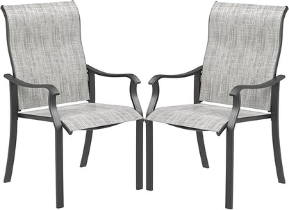 UDPATIO Patio Dining Chairs Set of 2, High Back Wide Seat Outdoor Furniture Chairs with All Weather Breathable Textilene, for Lawn Garden Backyard Deck, Grey White