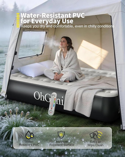 OhGeni Camping Air Mattress Full with Built in Pump, Family Choice Award Winner, 13" Raised Inflatable Blow up Mattress, Portable Foldable Bed with Upgraded Surface for Home & Outdoor, 600lbs