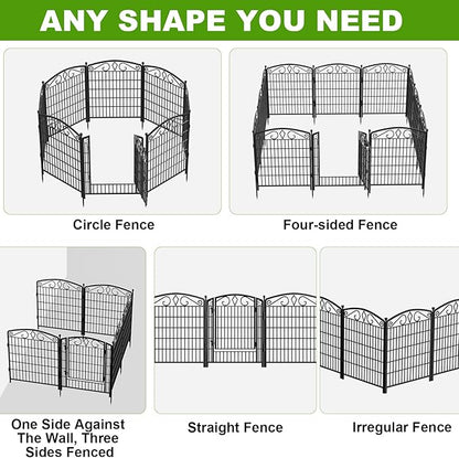 12 Panels No Dig Decorative Garden Fence with Gate, GATKITOM 31.3in(H) x 26ft(L) Rustproof Animal Barrier Metal Dog Fence Outdoor for Yard, Patio, Temporary Garden Fencing with Ground Stakes