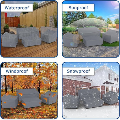 Patio Furniture Covers Set 4 Piece Outdoor Furniture Cover Waterproof, 600D Heavy Duty Lawn Outdoor Patio Furniture Set Covers - Grey Large