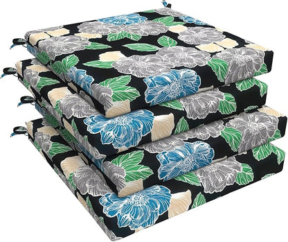 LVTXIII Outdoor Seat Cushions Seasonal Replacement Chair Cushions, Patio Chair Pads with Ties for Dining Chairs and Garden Furniture, Square Back, 19"x19"x2", 4 Pack, Peony Garden