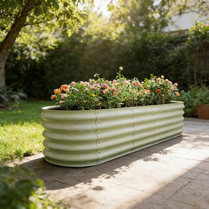 Gardmax Galvanized Raised Garden Bed, Lightweight Planter Boxes Outdoor with Easy Assembly, Large Garden Bed for Vegetables, Fruits, Flower Milk White 8x2x1.5 FT