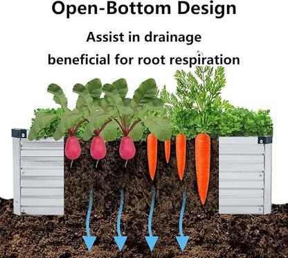 Meberam 2 Pack 8x2x1FT Galvanized Raised Garden Beds Kit Outdoor Metal Gardening Planter Box for Vegetable Elevated Flower Herbs,Gray