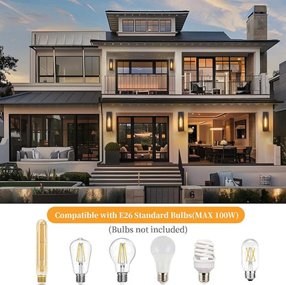 16'' Large Outdoor Wall Sconce Lights 2Pack, Waterproof Black Exterior Lighting Fixtures, Front Porch Lights Coach Outdoor Garage Lighting Fixtures Wall Mount Carriage Lights Exterior for House