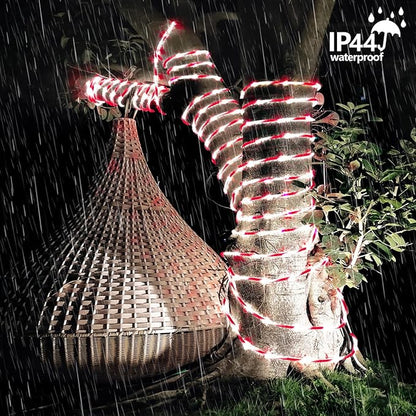 YEGUO Solar Christmas Candy Cane Rope Lights, 2 Packs Each 33ft 100 LED Red & White Solar Rope Light Outdoor Waterproof Decorations String Tube Lights