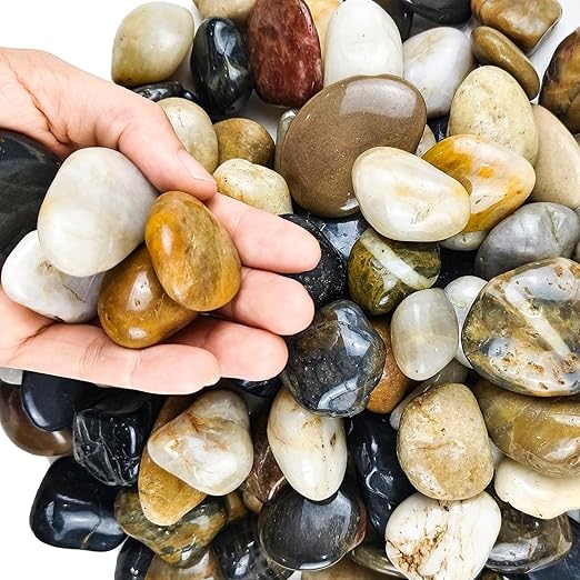 15LB Natural River Rocks for Plants, 1-2.2'' Mixed Color Decorative Pebbles for Garden Landscaping, Polished River Stone for Outdoor Decor