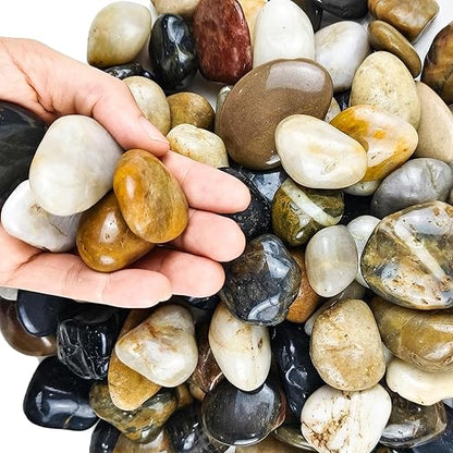 15LB Natural River Rocks for Plants, 1-2.2'' Mixed Color Decorative Pebbles for Garden Landscaping, Polished River Stone for Outdoor Decor