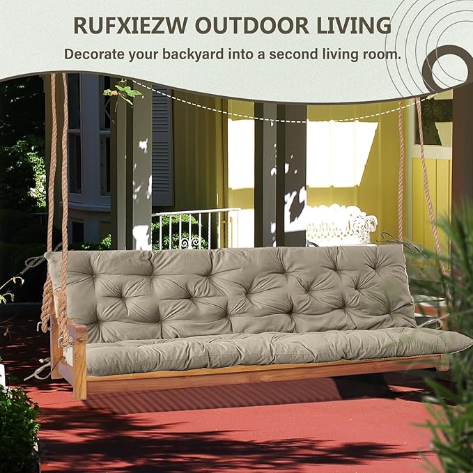 2/3 Seater Swing Replacement Cushion, Waterproof Porch Swing Cushions with Backrest, Thickened Bench Cushions for Outdoor Furniture, for Outdoor Patio Swing (Khaki, 60 * 40 in)