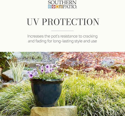 Southern Patio Heritage Planter, 12-Inch Outdoor Round Planter Pot, Light Resin Pot for Porch or Patio Use, Monaco Blue, (Size/Dimensions), 2 Pack