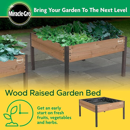 Miracle-GRO 4 x 4 Ft. Wooden Raised Garden Planter, 12.8 Cu. Ft. Above Ground Garden with Powder-Coated Metal Brackets for Decks and Yards