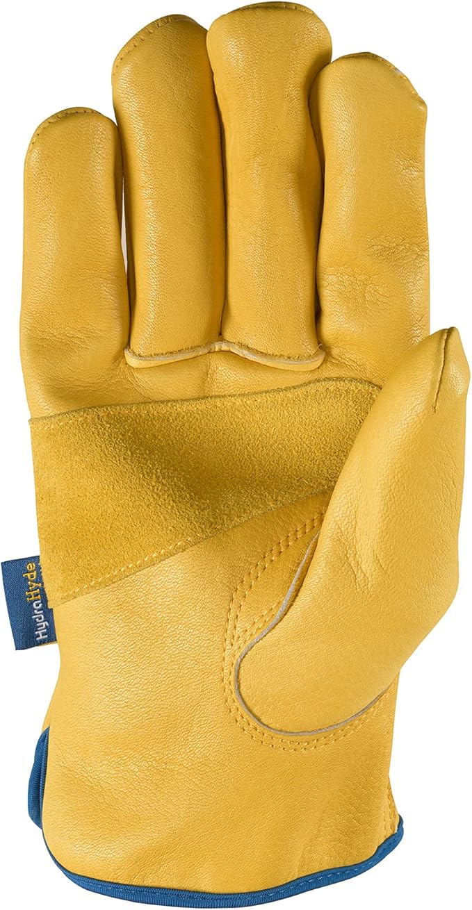 Wells Lamont Men's Adjustable HydraHyde Leather Work Gloves – Water-Resistant, Breathable, Durable – Ideal for Gardening, Landscaping, Ranching – Heavy Duty Leather Work Gloves – Saddletan, X-Large