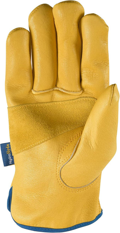 Wells Lamont Men's Adjustable HydraHyde Leather Work Gloves – Water-Resistant, Breathable, Durable – Ideal for Gardening, Landscaping, Ranching – Heavy Duty Leather Work Gloves – Saddletan, Large