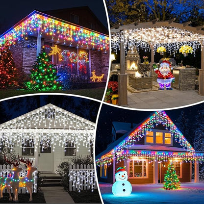 XZAI 800LED 72FT, Fairy Icicle String Lights, Plug-in, Multi-Color & Cool White, Christmas Party Decors, Remote, 8 Modes, Timer, Dimmable, IP65 Waterproof, Hanging for Outdoor & Indoor Use