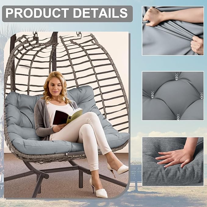 Outdoor Swing Cushions 3 Seater Waterproof, Replacement Bench Cushions for Outdoor Patio Furniture with Backrest, Porch Swing Cushion with Ties for Lawn and Garden (Light Gray, 40x60in)