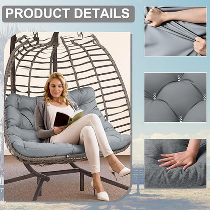 Outdoor Swing Cushions 3 Seater Waterproof, Replacement Bench Cushions for Outdoor Patio Furniture with Backrest, Porch Swing Cushion with Ties for Lawn and Garden (Light Gray, 40x60in)
