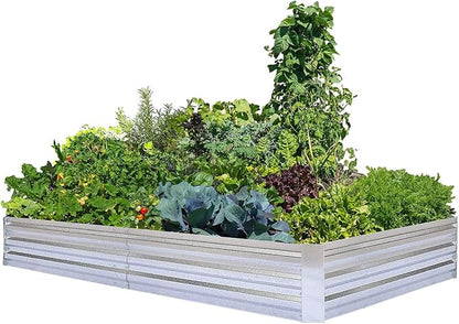 Galvanized Raised Garden Bed (8x4x1ft) – Overlapping 4-Inch Panels + 4 Support Bars, Heavy-Duty Metal Planter Box for Vegetables, Herbs, Flowers, No-Deformation Steel Garden Kit