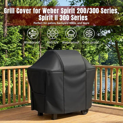 SHINESTAR 52 Inch Grill Cover for Weber Spirit 200/300 Series, Spirit 2 & II, Heavy Duty Oxford Fabric BBQ Cover Waterproof UV Protection, Windproof with Adjustable Magic Tape Straps