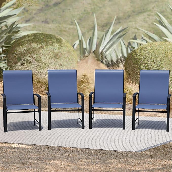 Patio Dining Chairs Set of 4, Outdoor Dining Chairs with High Back, Metal Outdoor Chair Set with Comfort and Durability, Patio Chair for Deck Lawn Kitchen Garden Backyard, Blue