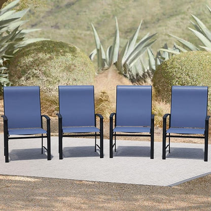 Patio Dining Chairs Set of 4, Outdoor Dining Chairs with High Back, Metal Outdoor Chair Set with Comfort and Durability, Patio Chair for Deck Lawn Kitchen Garden Backyard, Blue